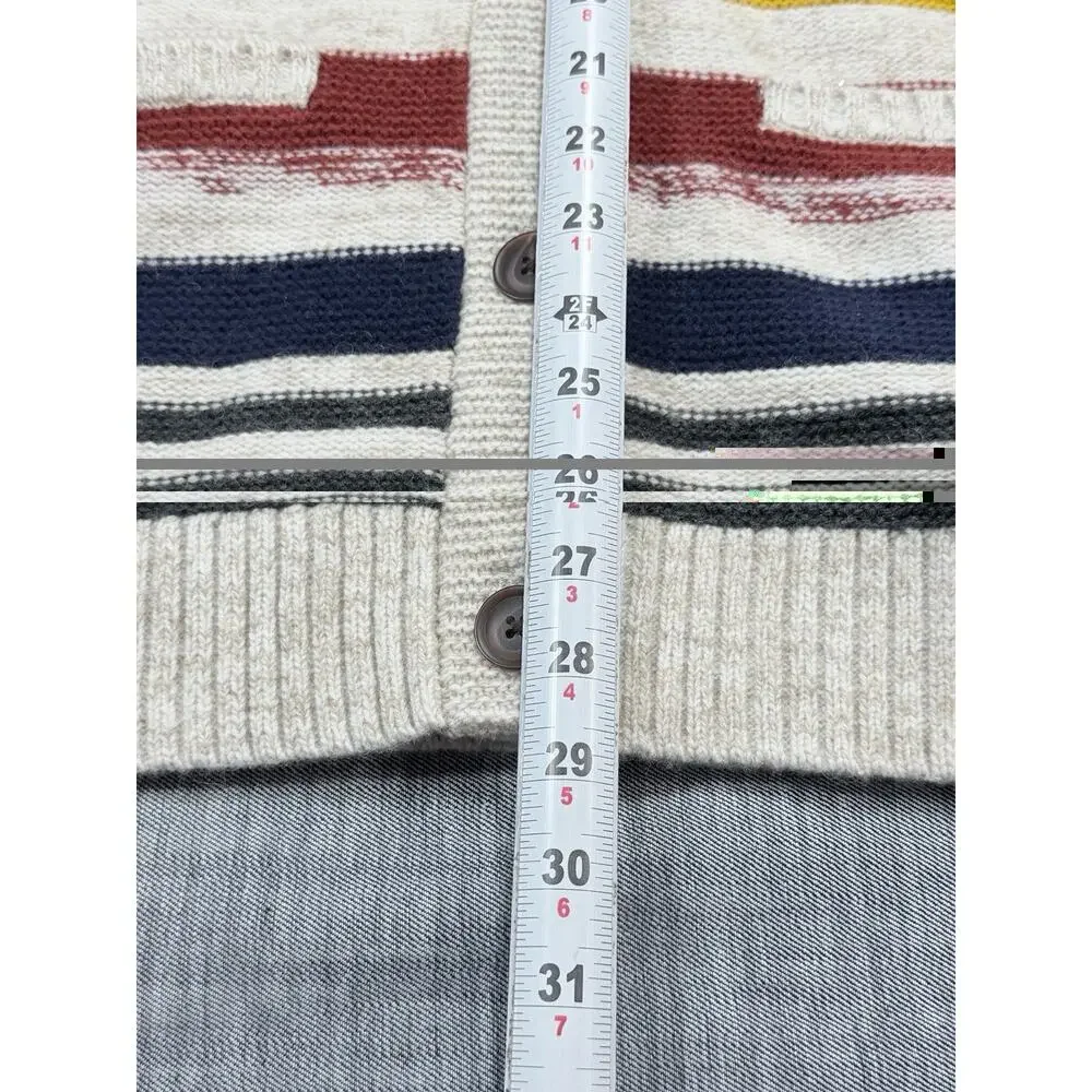 Pendleton Glacier Stripe Lambswool Shawl Cardigan Sweater Oatmeal Mens Sz Small